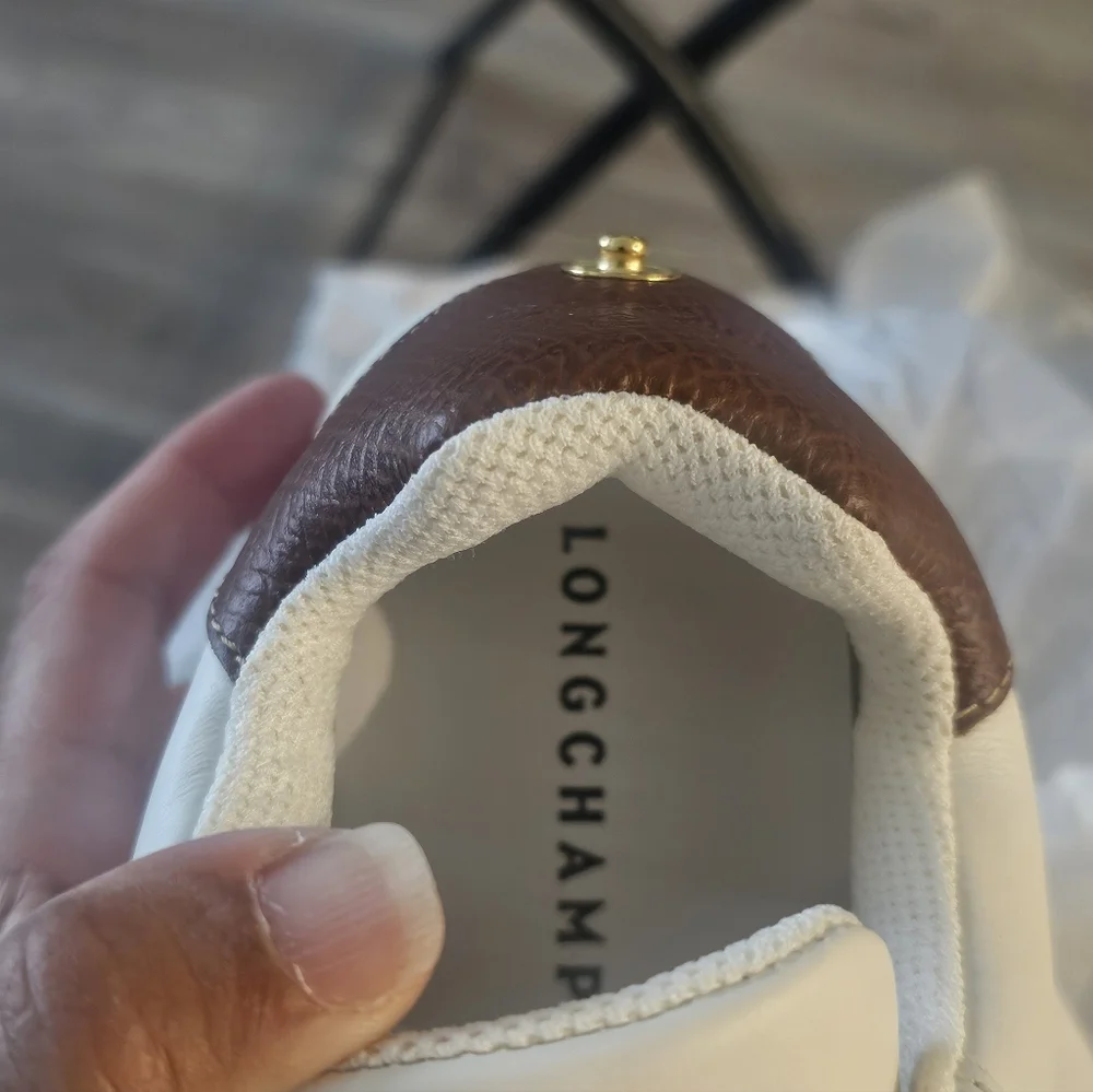 Longchamp White Sneakers with Brown Detail Size 37
